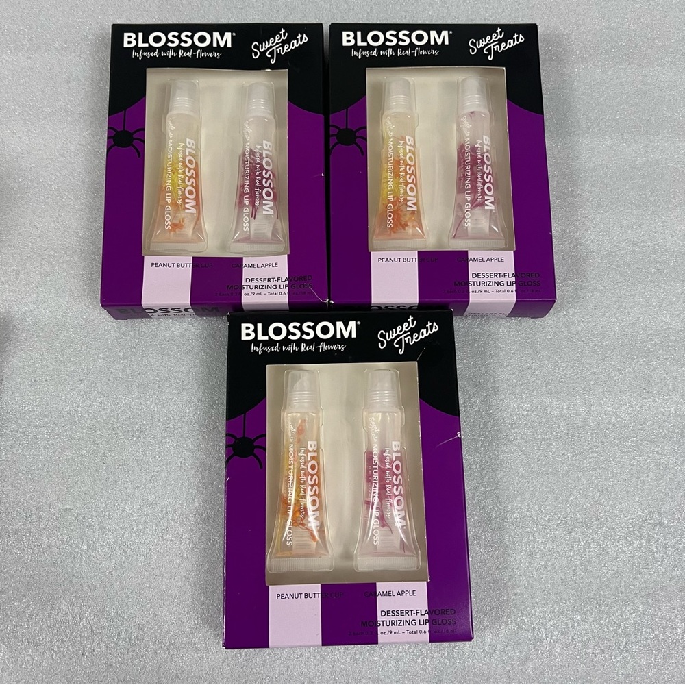 3x Blossom Sweet Treats Dessert-Flavored Moisturizing Lip Gloss Infused W Flower